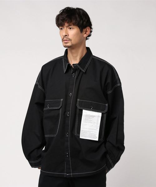 Jungle Storm(ジャングルストーム)の「【JUNGLE STORM】ステッチ配色長袖ワイドシャツ(シャツ/ブラウス・メンズ・ホワイト/ブラック/ブラウン/ケミカルウォッシュ・M/L)」の8枚目の写真