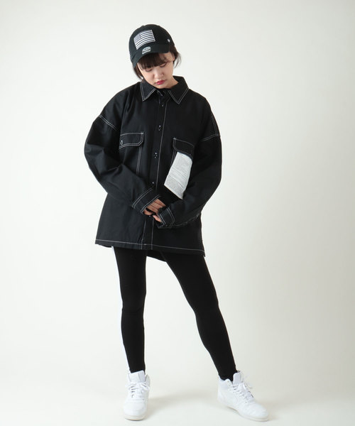 Jungle Storm(ジャングルストーム)の「【JUNGLE STORM】ステッチ配色長袖ワイドシャツ(シャツ/ブラウス・メンズ・ホワイト/ブラック/ブラウン/ケミカルウォッシュ・M/L)」の9枚目の写真