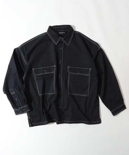 Jungle Storm(ジャングルストーム)の「【JUNGLE STORM】ステッチ配色長袖ワイドシャツ(シャツ/ブラウス・メンズ・ホワイト/ブラック/ブラウン/ケミカルウォッシュ・M/L)」の13枚目の写真