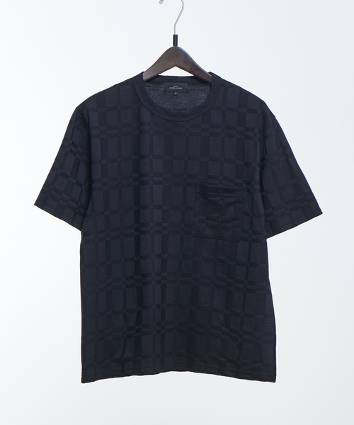 RECENCY OF MINE（リーセンシー オブ マイン）の「【Recency of Mine】リンクスブロックジャガード半袖Tシャツ（Tシャツ/カットソー・メンズ・オフホワイト/ダークネイビー・44/46/48/50）」の2枚目の写真