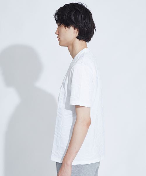 RECENCY OF MINE（リーセンシー オブ マイン）の「【Recency of Mine】リンクスブロックジャガード半袖Tシャツ（Tシャツ/カットソー・メンズ・オフホワイト/ダークネイビー・44/46/48/50）」の4枚目の写真