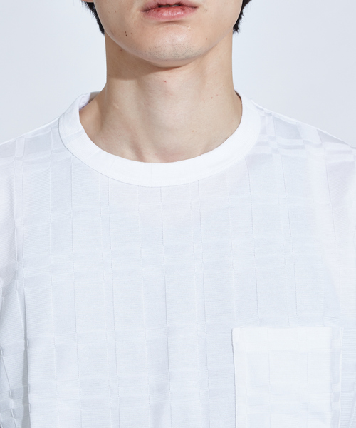 RECENCY OF MINE（リーセンシー オブ マイン）の「【Recency of Mine】リンクスブロックジャガード半袖Tシャツ（Tシャツ/カットソー・メンズ・オフホワイト/ダークネイビー・44/46/48/50）」の6枚目の写真