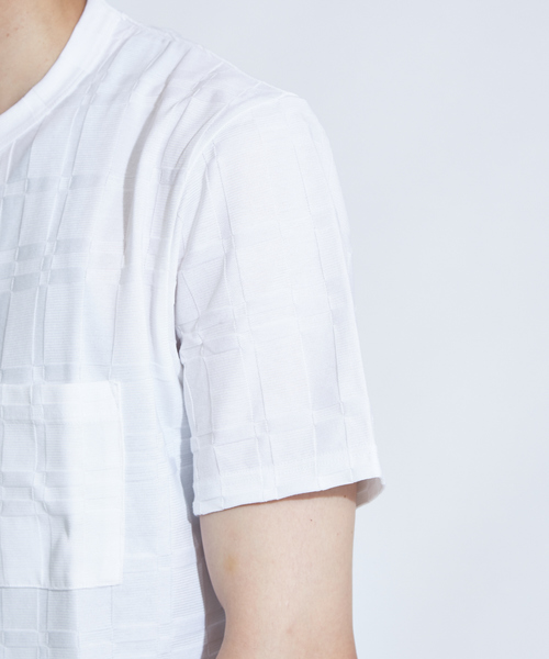 RECENCY OF MINE（リーセンシー オブ マイン）の「【Recency of Mine】リンクスブロックジャガード半袖Tシャツ（Tシャツ/カットソー・メンズ・オフホワイト/ダークネイビー・44/46/48/50）」の7枚目の写真