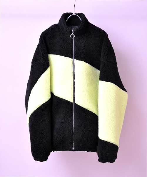 UP START(アップスタート)の「シープボア配色スタンドカラービッグブルゾン(ブルゾン)」|イエロー