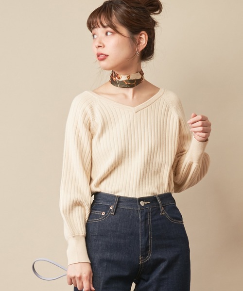 natural couture(ナチュラルクチュール)の「前後2WAY太リブゆるニット(ニット/セーター・レディース・ダークブラウン/パープル/サックスブルー/アイボリー/ピンクベージュ・FREE)」の3枚目の写真