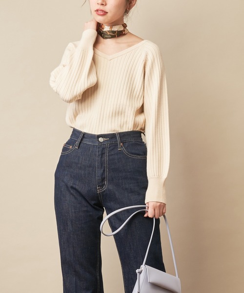 natural couture(ナチュラルクチュール)の「前後2WAY太リブゆるニット(ニット/セーター・レディース・ダークブラウン/パープル/サックスブルー/アイボリー/ピンクベージュ・FREE)」の8枚目の写真