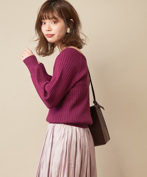natural couture(ナチュラルクチュール)の「前後2WAY太リブゆるニット(ニット/セーター・レディース・ダークブラウン/パープル/サックスブルー/アイボリー/ピンクベージュ・FREE)」の17枚目の写真
