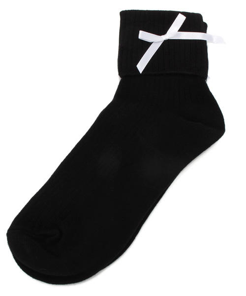 WEGO（ウィゴー）の「WEGO/リボン折り返しソックス（ソックス/靴下・レディース・ホワイト/ブラック/サックスブルー/パープル・FREE）」の2枚目の写真