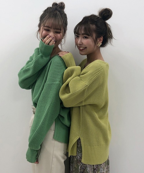 one after another NICE CLAUP（ワンアフターアナザーナイスクラップ）の「春のにじいろ ニット（ニット/セーター・レディース・ブラック/ベージュ/グリーン・FREE）」の14枚目の写真