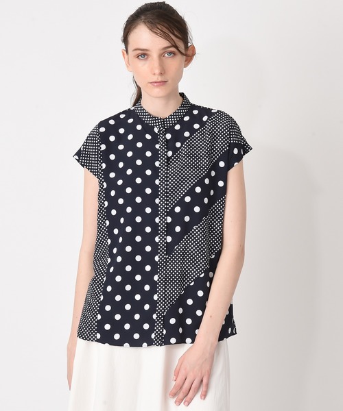 RAW FUDGE（ローファッジ）の「イレギュラードット切替ブラウス（シャツ/ブラウス・レディース・ブラック/オフホワイト/ネイビー・M）」の3枚目の写真