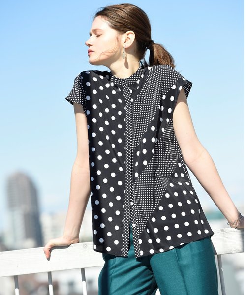 RAW FUDGE（ローファッジ）の「イレギュラードット切替ブラウス（シャツ/ブラウス・レディース・ブラック/オフホワイト/ネイビー・M）」の16枚目の写真