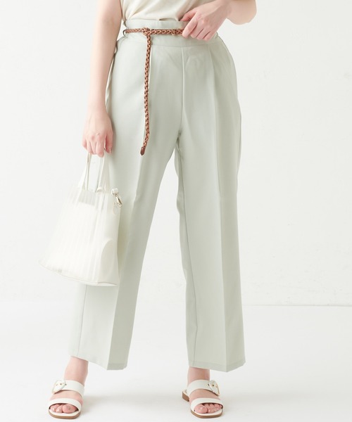 natural couture(ナチュラルクチュール)の「編み込みベルト付きパンツ(その他パンツ・レディース・ブラック/イエロー/ミント/ライトベージュ・FREE)」の4枚目の写真