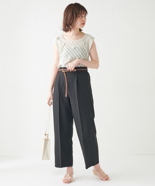 natural couture(ナチュラルクチュール)の「編み込みベルト付きパンツ(その他パンツ・レディース・ブラック/イエロー/ミント/ライトベージュ・FREE)」の2枚目の写真