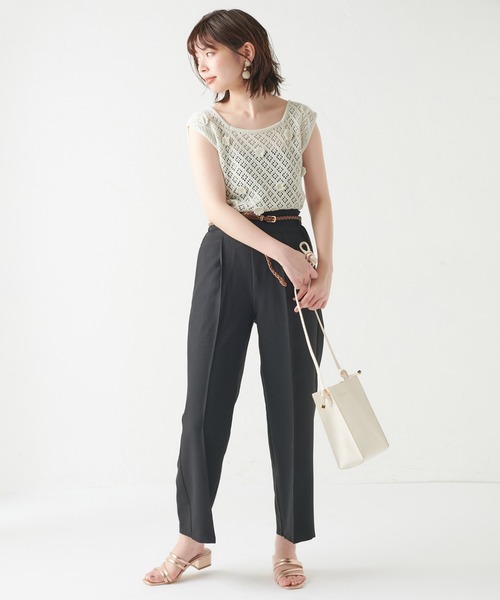 natural couture(ナチュラルクチュール)の「編み込みベルト付きパンツ(その他パンツ・レディース・ブラック/イエロー/ミント/ライトベージュ・FREE)」の6枚目の写真