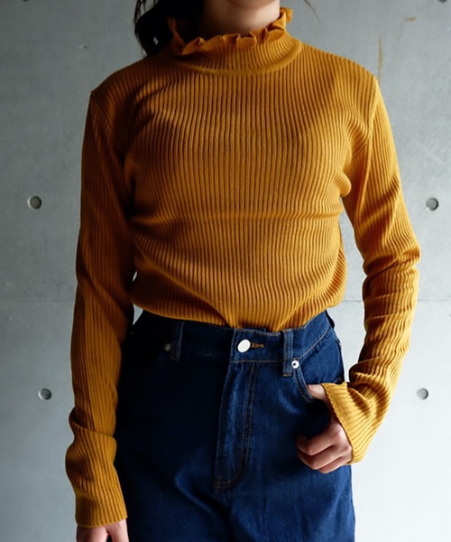 FUN.TRINITY（ファン トリニティー）の「フリルプチハイニット（ニット/セーター・レディース・マスタード/ボルドー/アイボリー/グリーン/ブラック・L/M）」の4枚目の写真