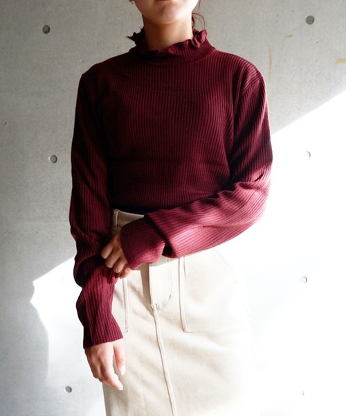 FUN.TRINITY（ファン トリニティー）の「フリルプチハイニット（ニット/セーター・レディース・マスタード/ボルドー/アイボリー/グリーン/ブラック・L/M）」の14枚目の写真