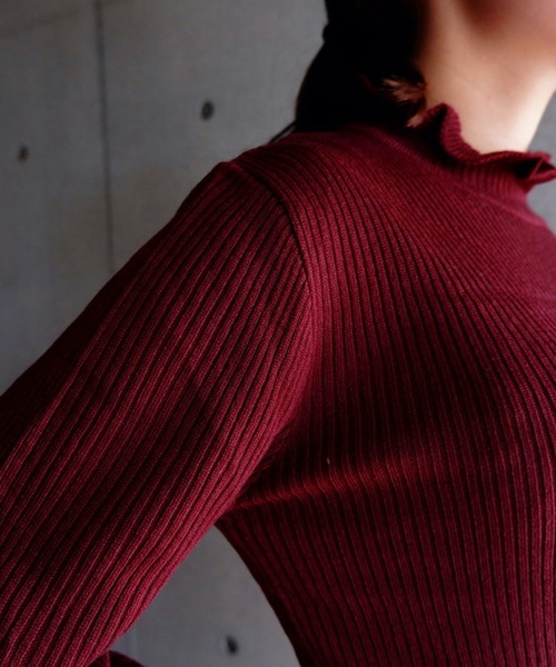 FUN.TRINITY（ファン トリニティー）の「フリルプチハイニット（ニット/セーター・レディース・マスタード/ボルドー/アイボリー/グリーン/ブラック・L/M）」の15枚目の写真