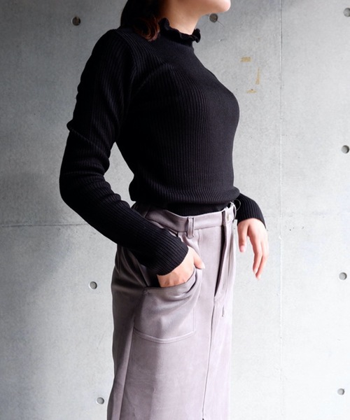 FUN.TRINITY（ファン トリニティー）の「フリルプチハイニット（ニット/セーター・レディース・マスタード/ボルドー/アイボリー/グリーン/ブラック・L/M）」の8枚目の写真