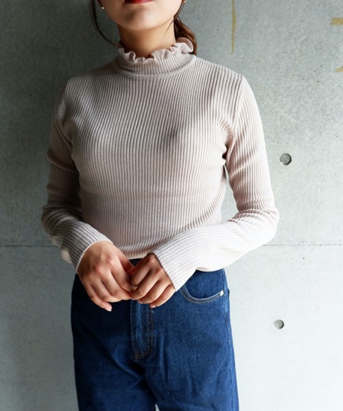 FUN.TRINITY（ファン トリニティー）の「フリルプチハイニット（ニット/セーター・レディース・マスタード/ボルドー/アイボリー/グリーン/ブラック・L/M）」の6枚目の写真