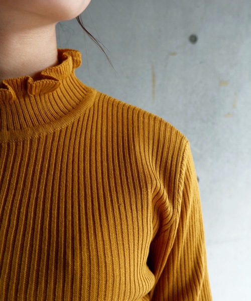 FUN.TRINITY（ファン トリニティー）の「フリルプチハイニット（ニット/セーター・レディース・マスタード/ボルドー/アイボリー/グリーン/ブラック・L/M）」の12枚目の写真