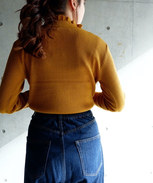 FUN.TRINITY（ファン トリニティー）の「フリルプチハイニット（ニット/セーター・レディース・マスタード/ボルドー/アイボリー/グリーン/ブラック・L/M）」の13枚目の写真