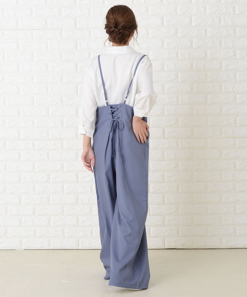 サロペット・オーバーオール・オールインワン eaphi BACK RIBBON LACE ROMPERS セール】ゆったりサロペット 編み上げリボンオールインワン・パンツ