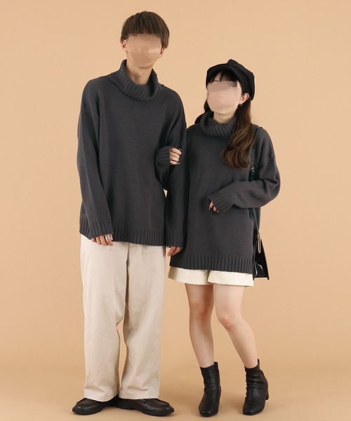 PairPair(ペアペア)の「BIGタートルネックニット(ユニセックス)(ニット/セーター・レディース・ベージュ/アッシュブラウン/スミクロ・MEDIUM/LARGE)」の20枚目の写真