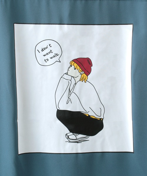 make a ray!(メイク ア レイ!)の「red cap girl イラストアート バックプリント オーバーサイズシャツ(シャツ/ブラウス・メンズ・ブラック/ベージュ/ブルー・M/L)」の12枚目の写真