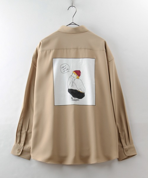 make a ray!(メイク ア レイ!)の「red cap girl イラストアート バックプリント オーバーサイズシャツ(シャツ/ブラウス・メンズ・ブラック/ベージュ/ブルー・M/L)」の20枚目の写真