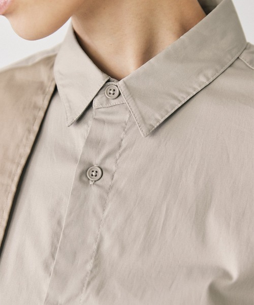 EMMA CLOTHES(エマクローズ)の「オーバーサイズ トレンチヨーク配色デザイン S/Sシャツ EMMA CLOTHES(シャツ/ブラウス・メンズ・グレイッシュベージュ/チャコール/ライトブルー・FREE)」の14枚目の写真