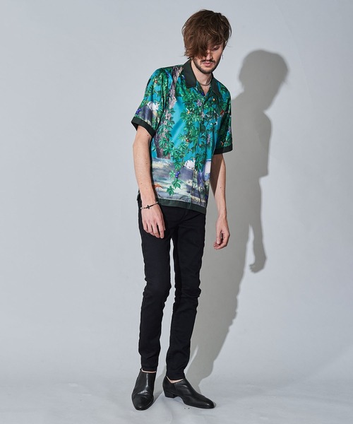 NO ID.(ノーアイディ)の「【NO ID.】Scarf Switch Open Collar Shirt / スカーフ 切替 オープン カラー シャツ(ポロシャツ・メンズ・グリーン/ブラック/イエロー・2/1)」の5枚目の写真