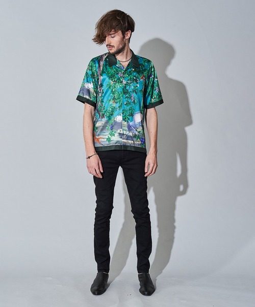 NO ID.(ノーアイディ)の「【NO ID.】Scarf Switch Open Collar Shirt / スカーフ 切替 オープン カラー シャツ(ポロシャツ・メンズ・グリーン/ブラック/イエロー・2/1)」の10枚目の写真