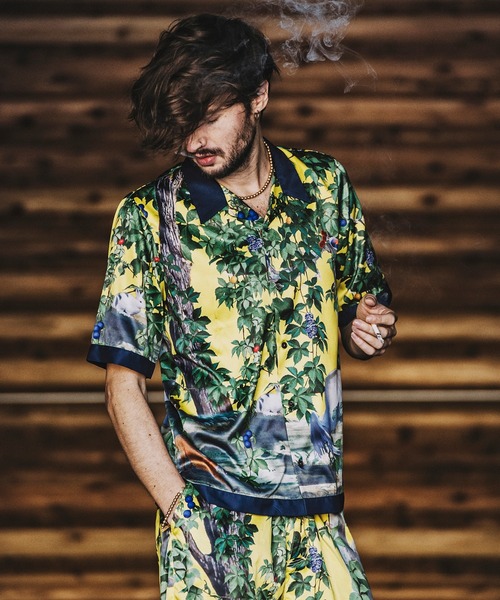 NO ID.(ノーアイディ)の「【NO ID.】Scarf Switch Open Collar Shirt / スカーフ 切替 オープン カラー シャツ(ポロシャツ・メンズ・グリーン/ブラック/イエロー・2/1)」の14枚目の写真