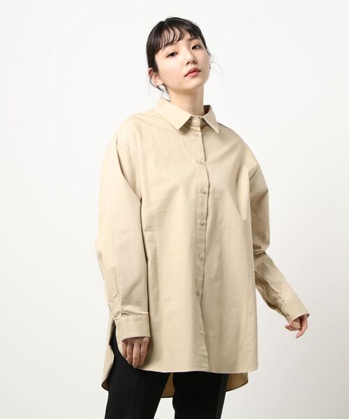 UNRELISH（アンレリッシュ）の「ビッグゆるチュニックシャツ（シャツ/ブラウス・レディース・ブラック/ベージュ・MEDIUM）」の16枚目の写真