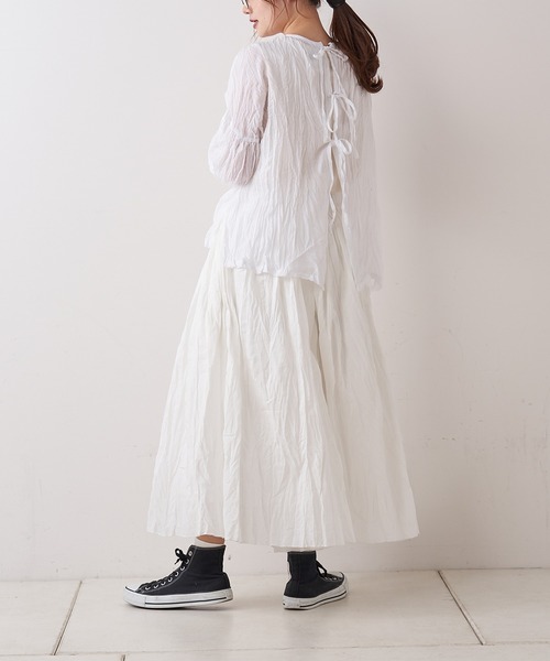 PUAL CE CIN(ピュアルセシン)の「【Du noir】リネンライク後ろリボンブラウス(シャツ/ブラウス・レディース・ホワイト/ブラック・FREE)」の10枚目の写真