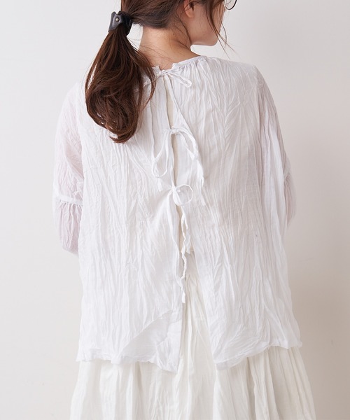 PUAL CE CIN(ピュアルセシン)の「【Du noir】リネンライク後ろリボンブラウス(シャツ/ブラウス・レディース・ホワイト/ブラック・FREE)」の14枚目の写真