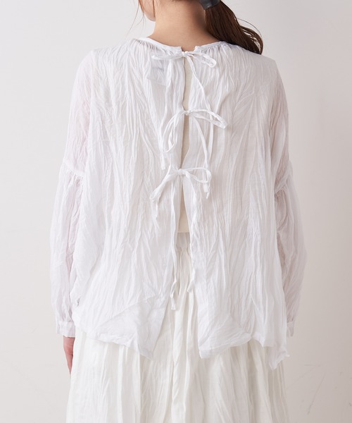 PUAL CE CIN(ピュアルセシン)の「【Du noir】リネンライク後ろリボンブラウス(シャツ/ブラウス・レディース・ホワイト/ブラック・FREE)」の4枚目の写真