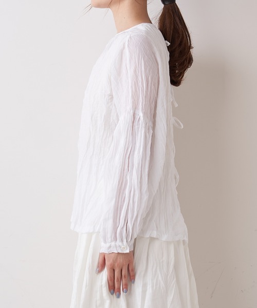 PUAL CE CIN(ピュアルセシン)の「【Du noir】リネンライク後ろリボンブラウス(シャツ/ブラウス・レディース・ホワイト/ブラック・FREE)」の6枚目の写真