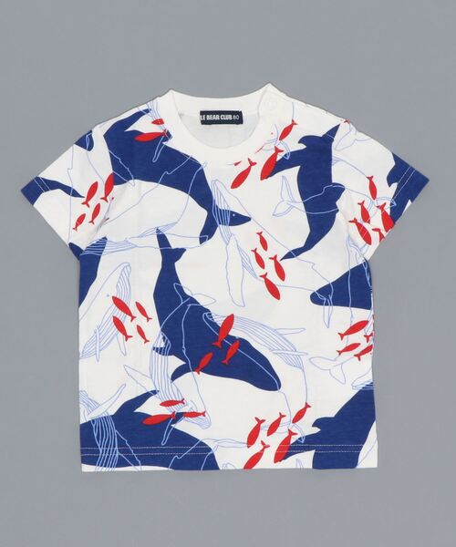 LB CLUB（エルビークラブ）の「天竺柄込み水族館柄Ｔシャツ（Tシャツ/カットソー・キッズ・ホワイト/ネイビー/サックスブルー/イエロー/ブルー/グリーン・100/110/120/80/90/130）」の4枚目の写真