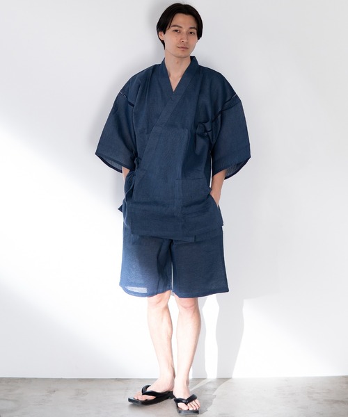 ゆかた館グレース(ユカタカングレース)の「甚平(浴衣・メンズ・ホワイト/ブラック/ベージュ/ネイビー/ブルー/ダークグレー/ブラック系その他/ダークブルー/ブルー系その他/ブラック系その他2・MEDIUM/LARGE/X-LARGE)」の9枚目の写真