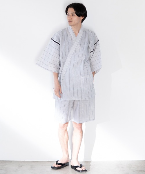 ゆかた館グレース(ユカタカングレース)の「甚平(浴衣・メンズ・ホワイト/ブラック/ベージュ/ネイビー/ブルー/ダークグレー/ブラック系その他/ダークブルー/ブルー系その他/ブラック系その他2・MEDIUM/LARGE/X-LARGE)」の15枚目の写真