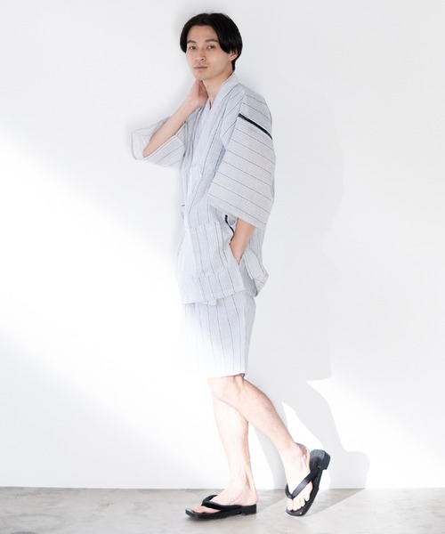ゆかた館グレース(ユカタカングレース)の「甚平(浴衣・メンズ・ホワイト/ブラック/ベージュ/ネイビー/ブルー/ダークグレー/ブラック系その他/ダークブルー/ブルー系その他/ブラック系その他2・MEDIUM/LARGE/X-LARGE)」の11枚目の写真