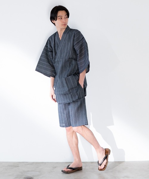 ゆかた館グレース(ユカタカングレース)の「甚平(浴衣・メンズ・ホワイト/ブラック/ベージュ/ネイビー/ブルー/ダークグレー/ブラック系その他/ダークブルー/ブルー系その他/ブラック系その他2・MEDIUM/LARGE/X-LARGE)」の16枚目の写真