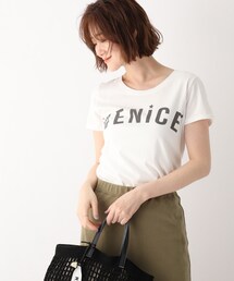 ◆【ウォッシャブル】天竺ロゴプリントラウンドネックTシャツ