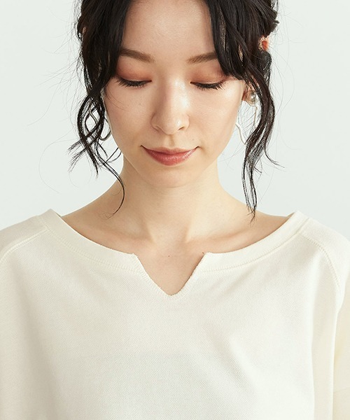 ONIGIRI（オニギリ）の「鹿の子　キーネックＴシャツ（Tシャツ/カットソー・レディース・ターコイズブルー/アイボリー/ブラウン・FREE）」の12枚目の写真