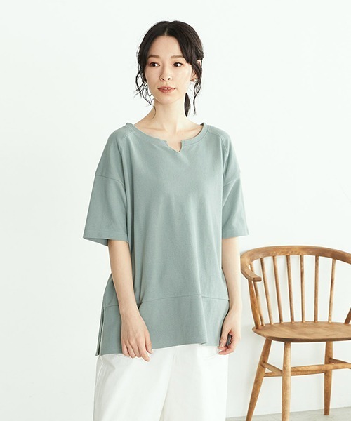 ONIGIRI（オニギリ）の「鹿の子　キーネックＴシャツ（Tシャツ/カットソー・レディース・ターコイズブルー/アイボリー/ブラウン・FREE）」の20枚目の写真