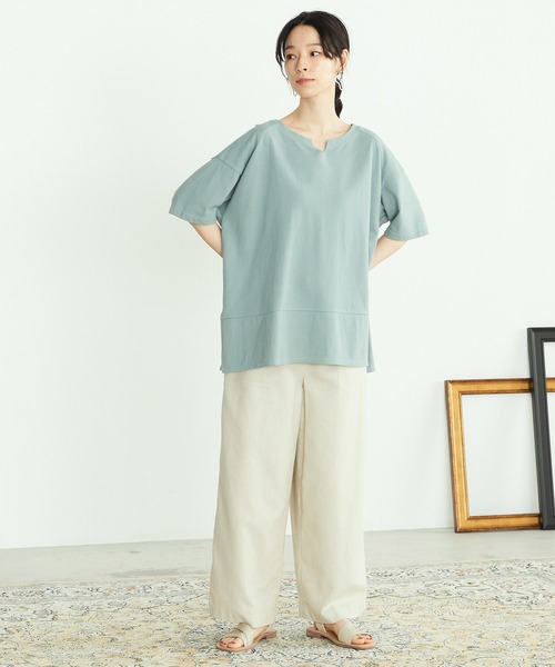 ONIGIRI（オニギリ）の「鹿の子　キーネックＴシャツ（Tシャツ/カットソー・レディース・ターコイズブルー/アイボリー/ブラウン・FREE）」の17枚目の写真