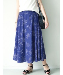 ドローイングフラワーロングフレアスカート