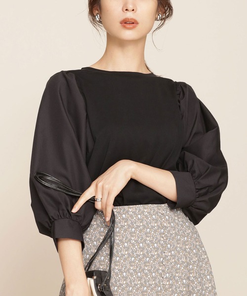 NANO universe(ナノユニバース)の「WEB限定/ボリュームスリーブトップス 半袖(Tシャツ/カットソー・レディース・ホワイト/ブラック/ベージュ・FREE)」の2枚目の写真