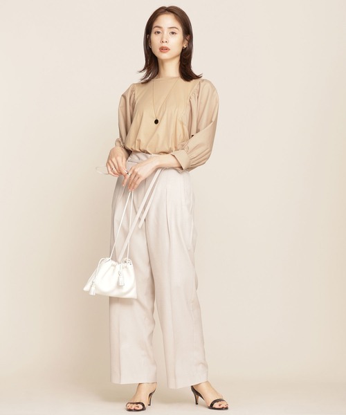 NANO universe(ナノユニバース)の「WEB限定/ボリュームスリーブトップス 半袖(Tシャツ/カットソー・レディース・ホワイト/ブラック/ベージュ・FREE)」の13枚目の写真